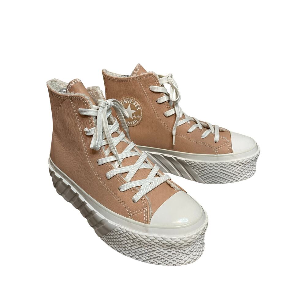 Converse Chuck Taylor Hi Platform Sneakers Leather Sherpa Blush Pink Women's 6.5